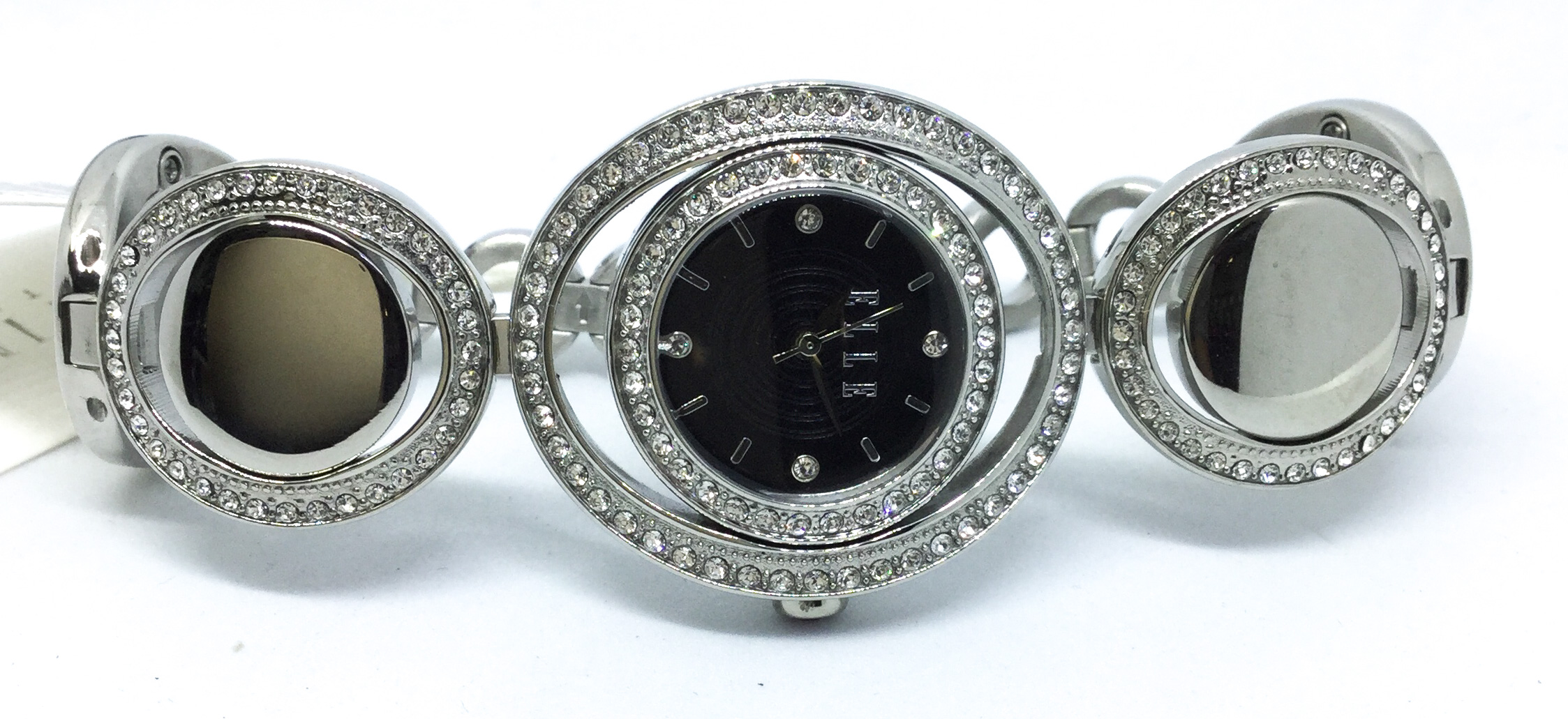 Montre femme, stainless, bracelet à mailles rondes, candra entouré de pierres - W20146B03N - ELLE
