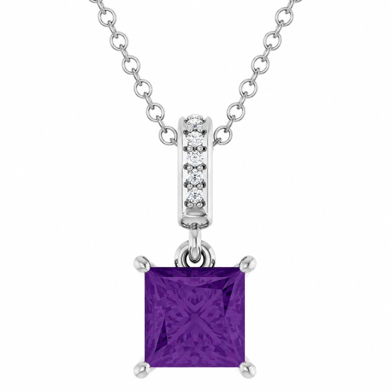 Pendentif pour femme en or 10k, 6 diamants naturels SI-2 GH pour 0.03 carat, 1 améthyste A 6x6mm pour 1.00 carat - 85655 - Stuller