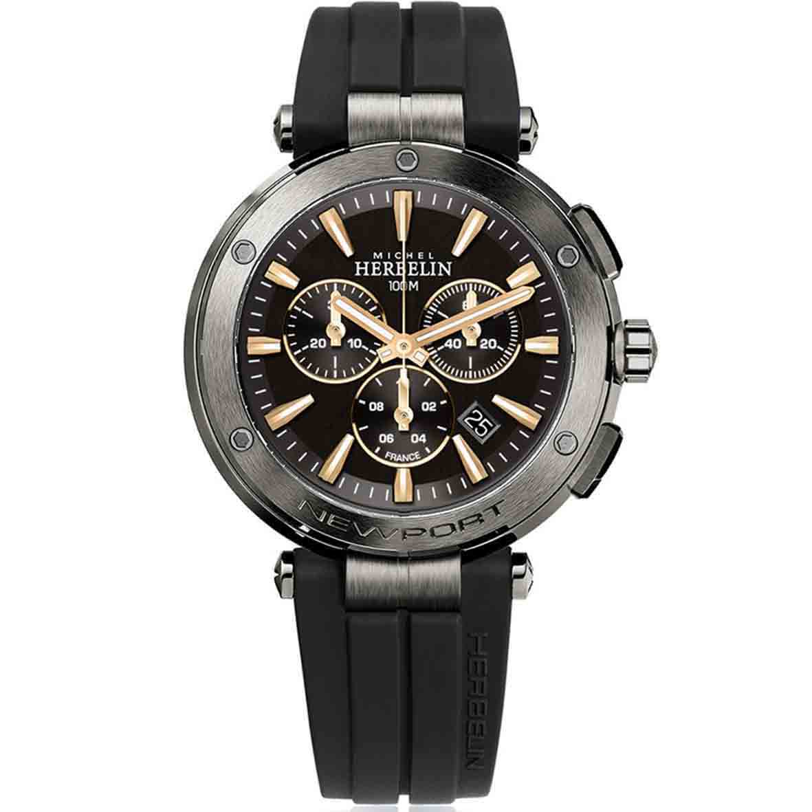 Montre pour homme en stainless, bracelet en caoutchouc, 10ATM, verre saphir, mouvement suisse - 37688G33TCA - Michel Herbelin