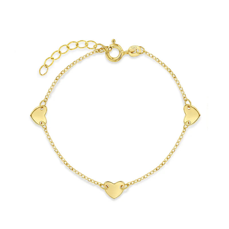 Bracelet pour enfant en or 14k, coeurs - YG-02-00018 - In Season Jewelry