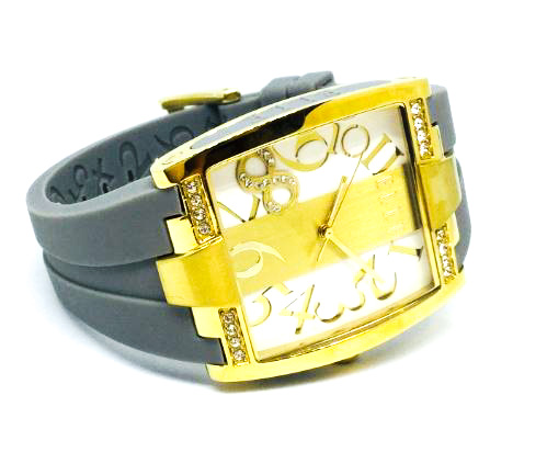 Montre femme, stainless, bracelet silicone, 28 pierres