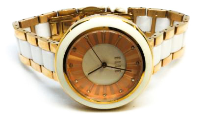 Montre femme, stainless, céramique blanche, 12 pierres - W20290B03C - ELLE