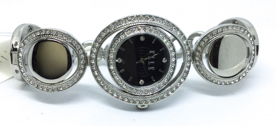 Montre femme, stainless, bracelet à mailles rondes, candra entouré de pierres - W20146B03N - ELLE