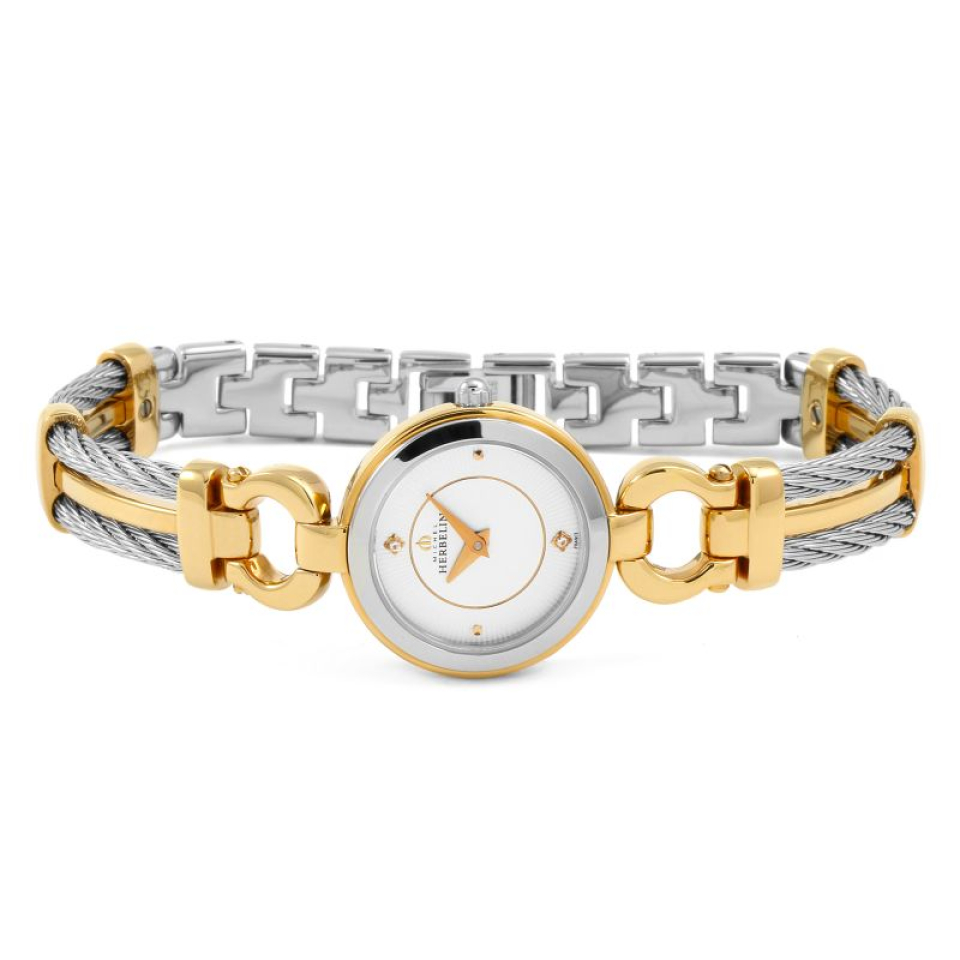 Montre femme, stainless de haute qualité, verre saphir, mouvement suisse, 5ATM, fils torsadés - 17422-BTR11 - Michel Herbelin