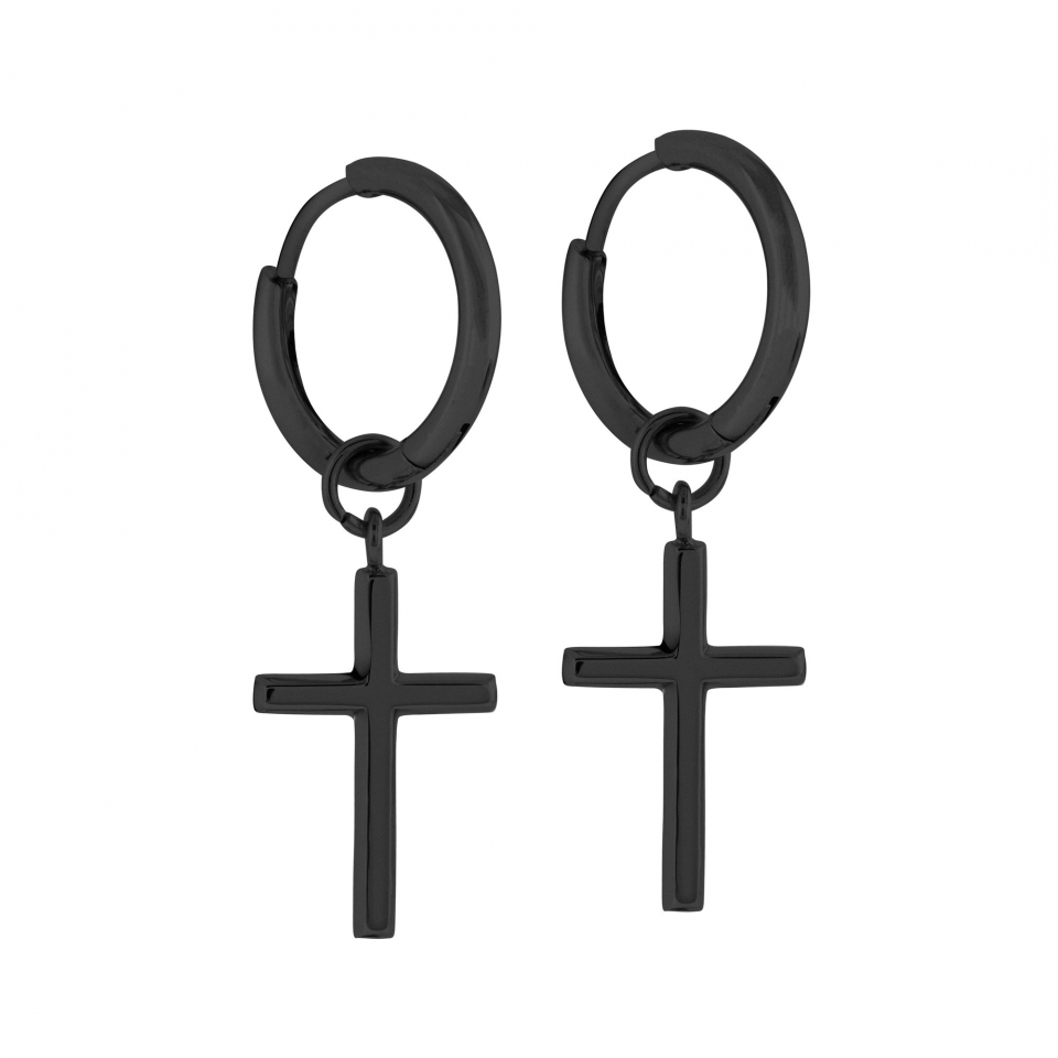 Boucles d'oreilles pour homme en stainless, huggies et croix - SEA289 - Italgem