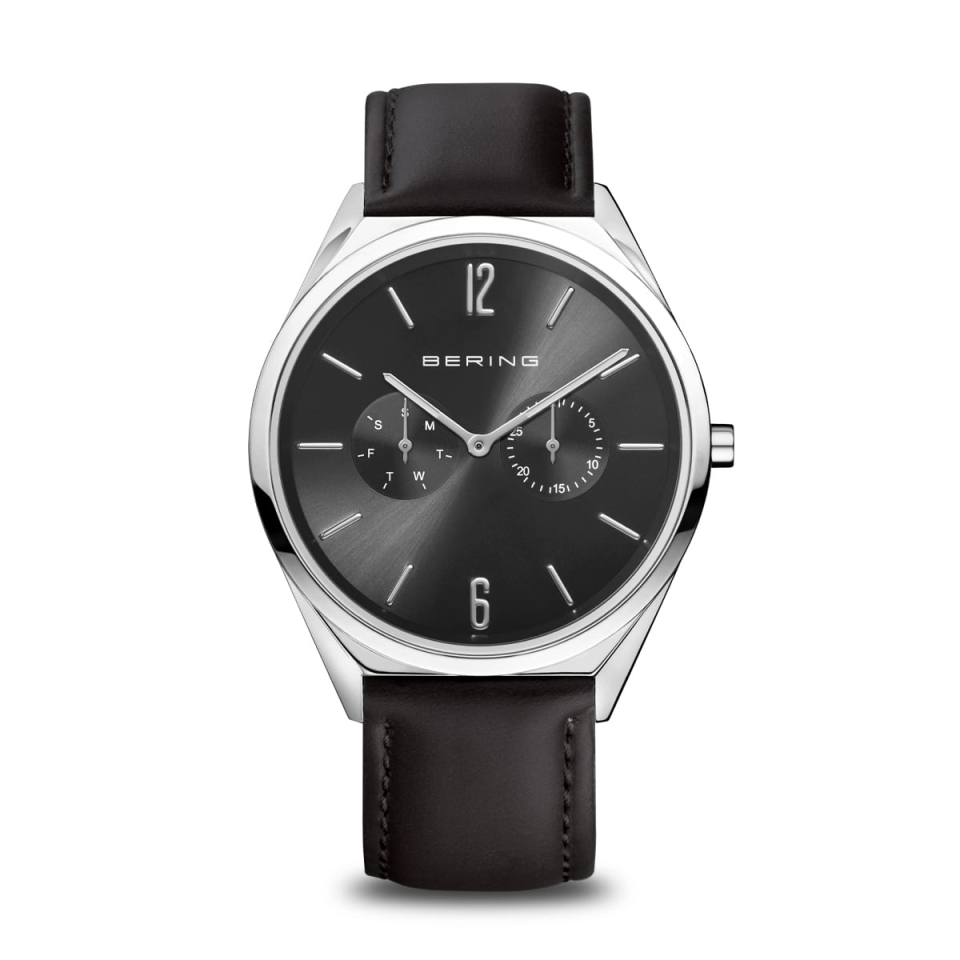 Montre pour homme en stainless, bracelet de cuir, verre saphir, 3ATM - 17140-402 - Bering