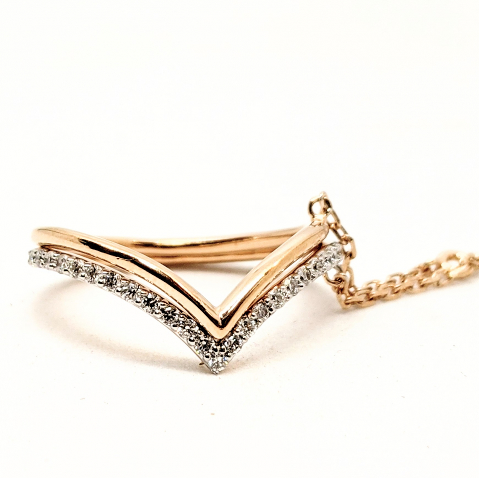 Alliance or 14K, 25 diamants pour 0.2 carat total, forme de V, chainette - SRM-RM1359-30 - Ammar