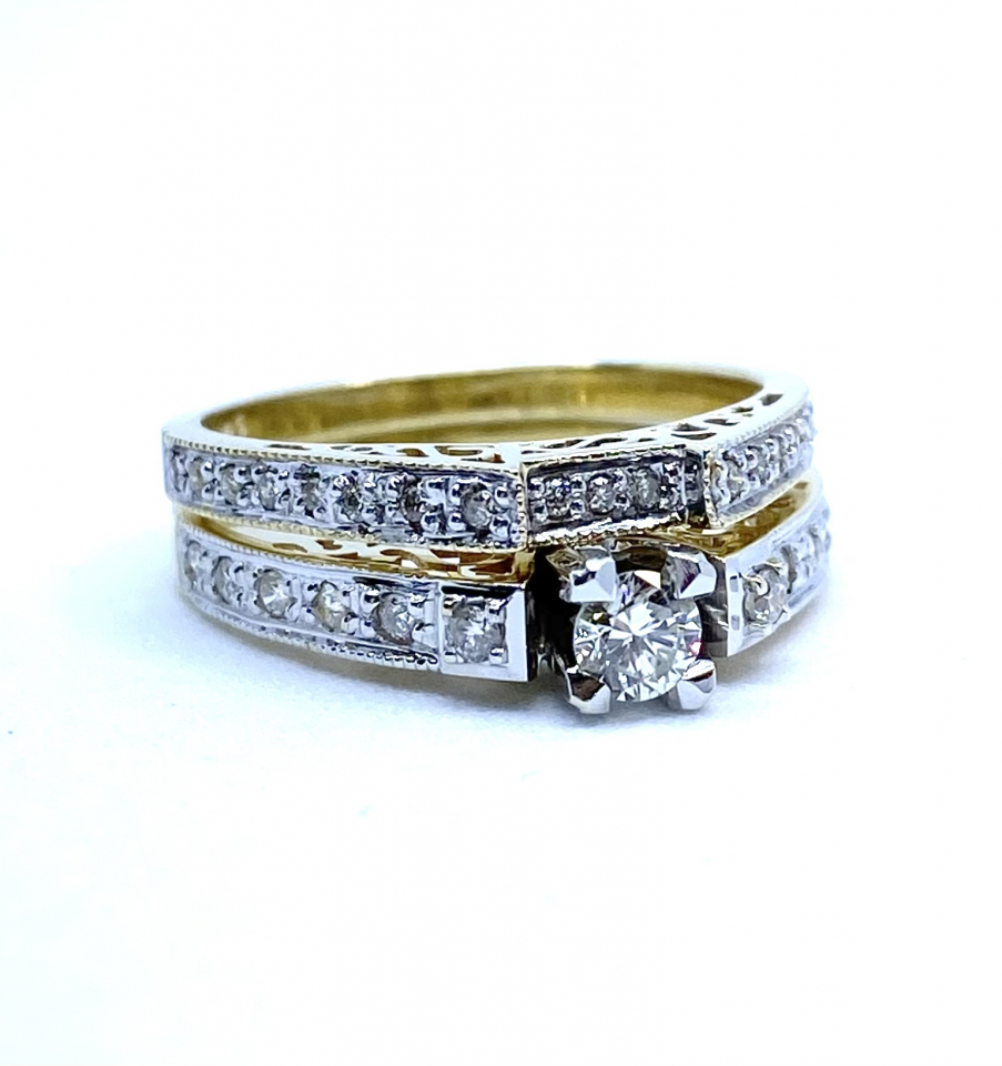 Alliance pour femme en or 14k, 0.48 carat ( diamant central = 0.20 carat ) - R52720 - Image Design